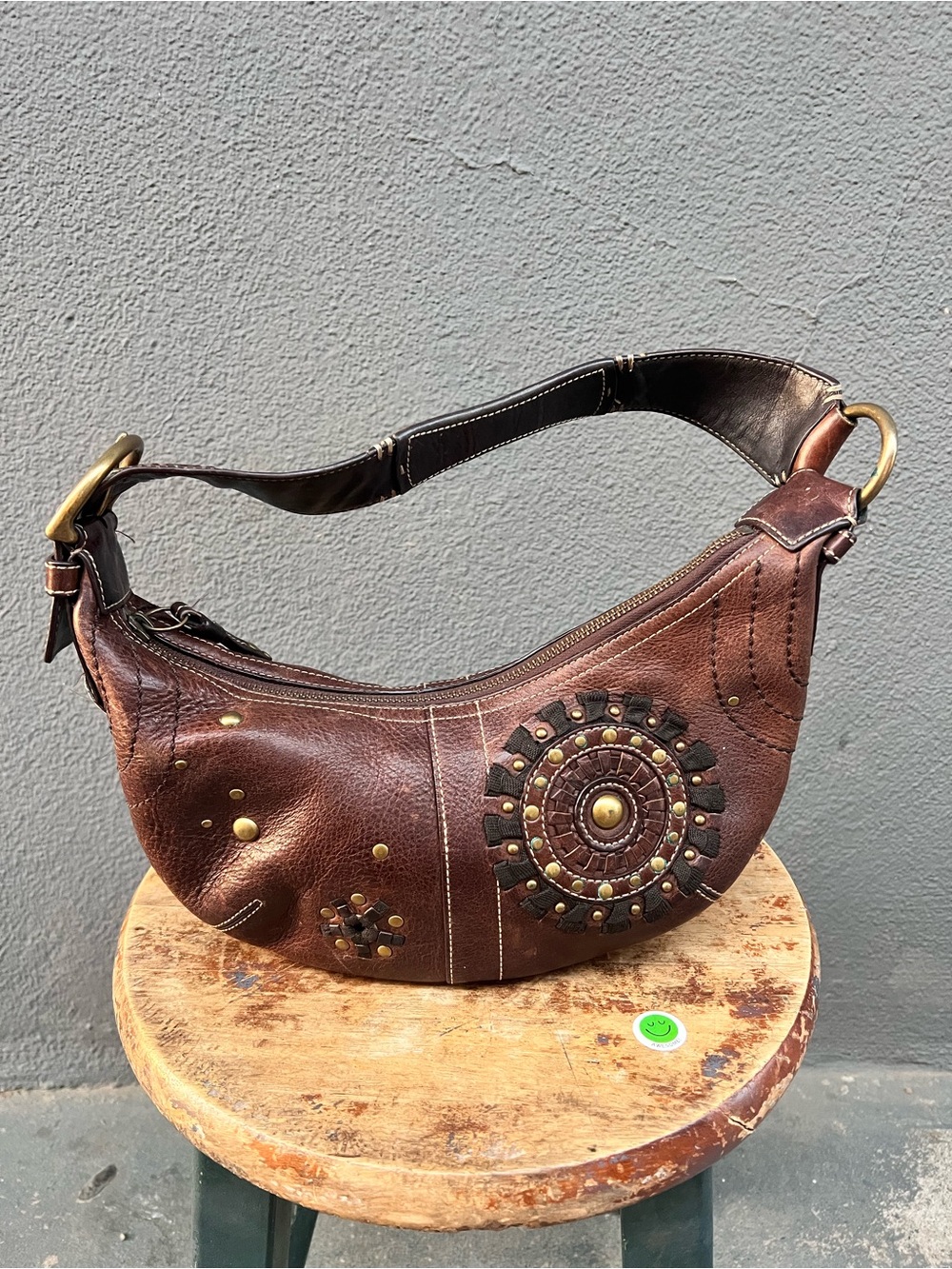 Authentic COACH Mia Studs Half-Moon One-Shoulder hand Bag y2k vintage old Brown